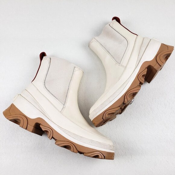 Sorel Brex Chelsea Ankle Boot Women 8.5 White Leather Waterproof Chunky Lug Sole - Picture 2 of 15